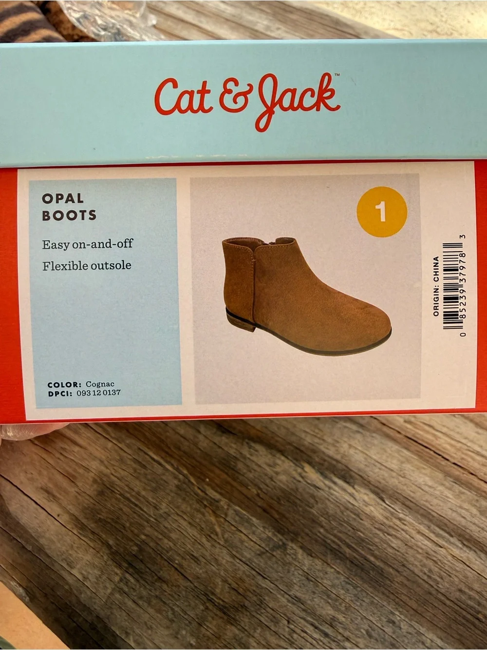 Cat & Jack Opal Ankle Boots Girls Size 1 Cognac Brown Faux Suede Zipper NEW